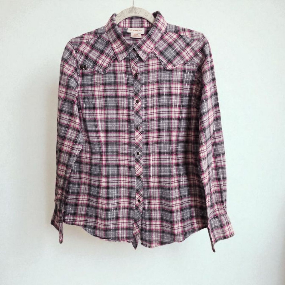 Ariat Western Plaid‎ Long Sleeves Shirt Button Down Size M